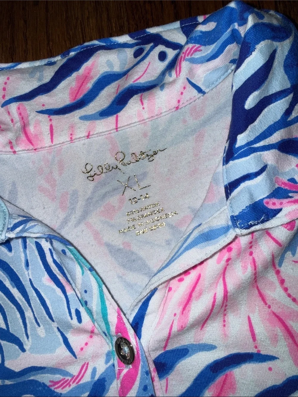 Lilly Pulitzer Mini Sadie Polo Crew Blue Tint Kaleidoscope Coral x-Large (12-14)
